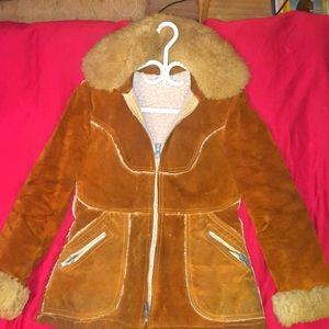 Vintage 60s Suede leather Shearling Winter Coat